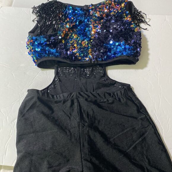 Glamour solo dance costume black sequin unitard rhinestone embellished SA adult - Picture 11 of 14